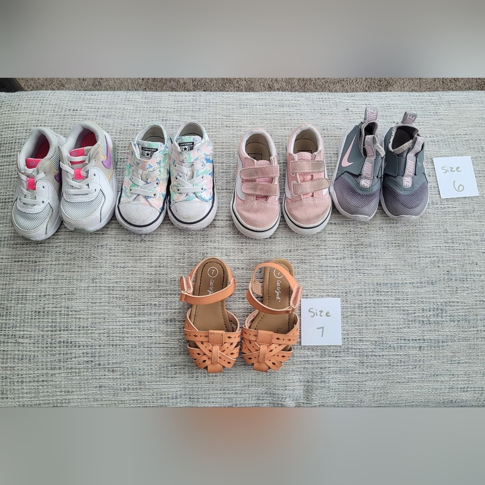 Toddler girls shoe lot, 5 pairs, sizes 6 and 7 Nike Vans Converse Sandals